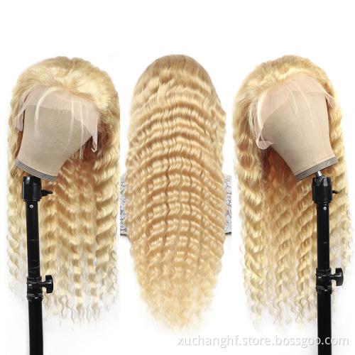 30 Inch Raw Virgin Deep Wave 613 Blonde Hd Lace Front Wig 13x4 Curly Transparent Lace Frontal Human Hair Wig 613 Full Lace Wig